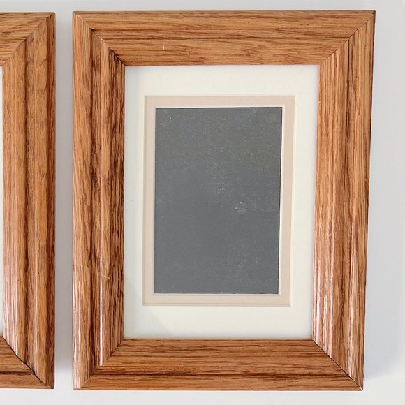 Vintage 90s Solid Oak Farmhouse Wood Picture Frames Original Glass 5x7, Set of 2 - Picture 9 of 16